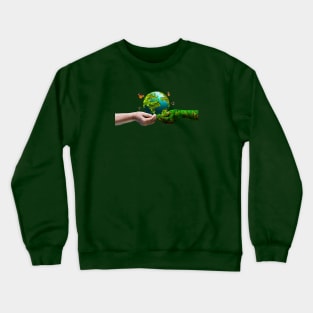 Human Hand Holding a Globe on Transparent Backgrounds Crewneck Sweatshirt